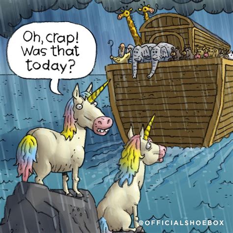crap   today unicorns noah bible faithfully funny cartoon illustration funny
