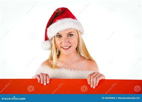 Festive Cute Blonde Holding Poster Stock Image Image Of Front Length