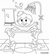 Bathroom Coloring Boy Book Illustration Vector Clipart Children sketch template