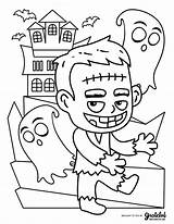 Coloring Halloween Pages Kids Frankenstein Cute Kid Printable Print Book Scary Monster Thanksgiving Disney sketch template