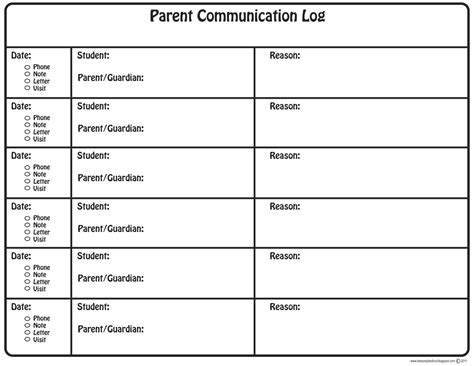 printable parent teacher communication log template  templates