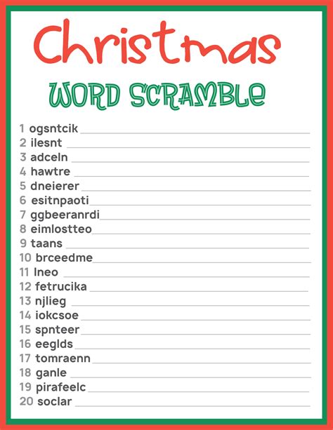 printable christmas word scramble  answers printable word