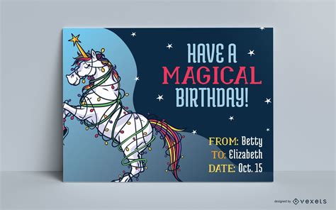 unicorn birthday greeting card template vector
