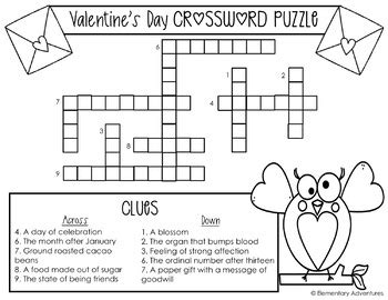 valentines day crossword puzzle  elementary adventures tpt