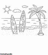 Surfing Coloring Summer sketch template