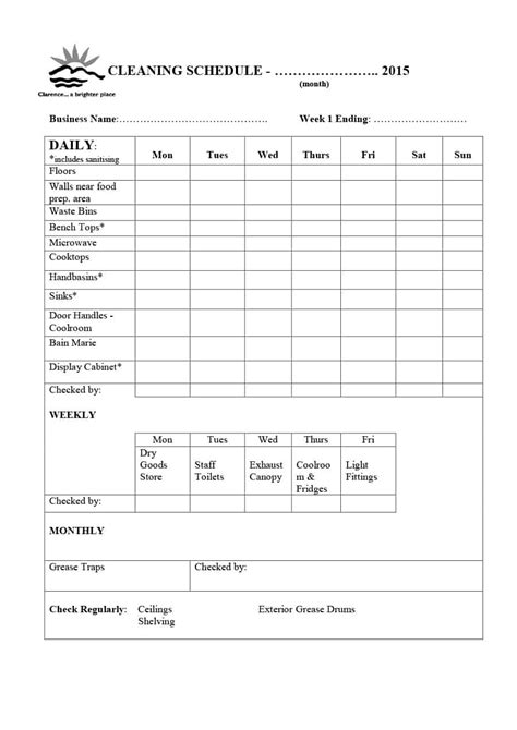 Preschool Cleaning Checklist Template Simple Template Design