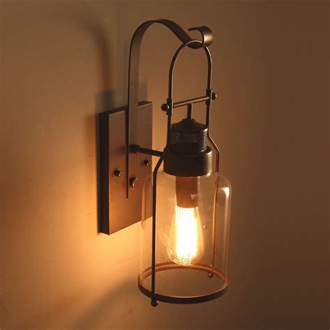 rustic metal lantern shade vintage industrial wall lights glass diy sconce decor industrial