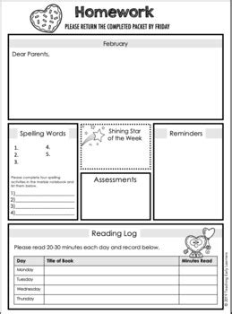 editable weekly homework sheets  teaching early learners tpt