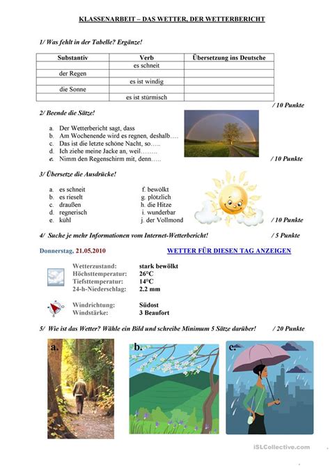 das wetter und der wetterbericht arbeitsblatt kostenlose