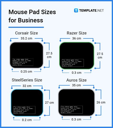 mouse pad size chart