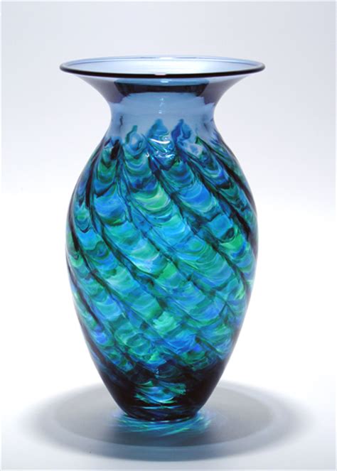 Optic Ribbed Vortex Vase Ocean By Michael Trimpol And