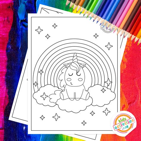 printable unicorn rainbow coloring pages  kids