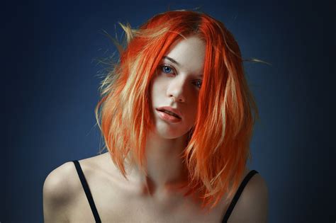 2048x1365 Women Model Face Portrait Redhead Dyed Hair Simple
