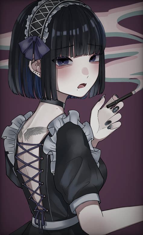 Smoking Goth Maid [original] R Animechokers