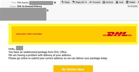 dhl impersonated  phishing email users asked  submit correct address