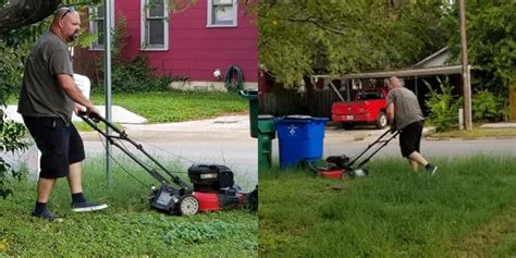 These Photos Of A Father Mowing His Ex Wife S Lawn Even Though They