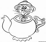Alice Wonderland Coloring Pages Disney Party Tea Printable Teapot Drawings Characters Mad Bookmark Drawing Worm Hatter Dormouse Print Sheets Book sketch template