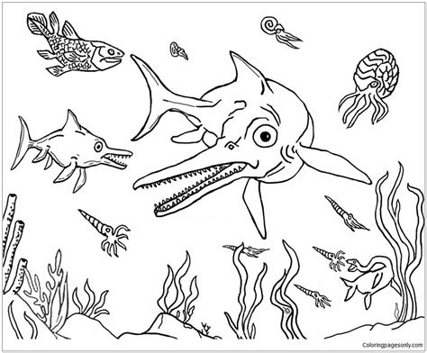 ichthyosaurus ocean life late triassic dinosaur coloring page