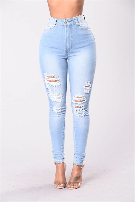 Drive To The Ocean Jeans Light Blue Wash Cute Ripped