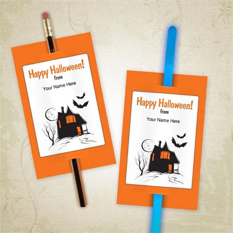 halloween glow stick pencil tag insert printable personalized diy