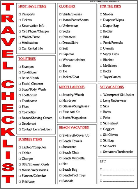 beach packing checklist printable
