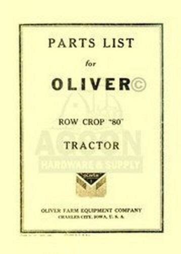 oliver  row crop tractor parts manual list ebay