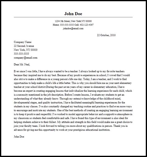 elementary teacher cover letter  resume