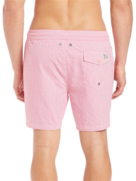 Lyst Polo Ralph Lauren Seersucker Traveler Swim Shorts In Pink For Men