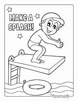 Coloring Summer Pages Swimming Pool Kids Easy Diving Board Adults sketch template