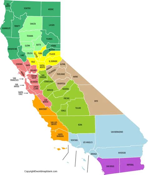 mapa de california con condados y ciudades [pdf gratuito]