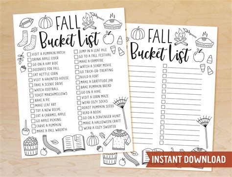 fall bucket list printable autumn bucket list template etsy