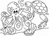 Coloring Ocean Pages Kids Printable Preschool Octopus Turtle Starfish Corals Color Craft Print sketch template