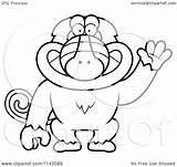 Monkey Cartoon Baboon Waving Friendly Clipart Coloring Thoman Cory Outlined Vector Outline Getdrawings Drawing 2021 sketch template