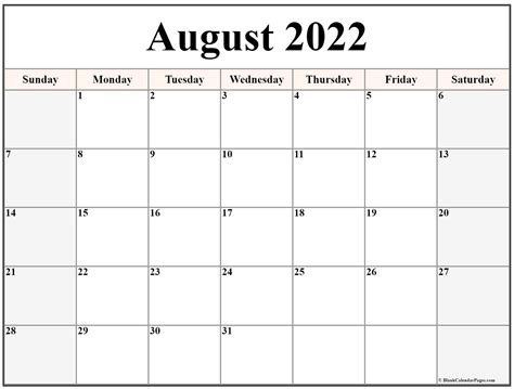 august  calendar  printable printable calendar