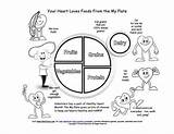 Food Plate Coloring Healthy Groups Heart Kids Five Sheet Nutrition Pages Printable Health Color Worksheet Printables Fun Group Valentine Holiday sketch template