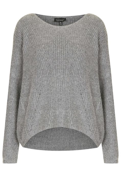 lyst topshop knitted clean rib jumper  gray