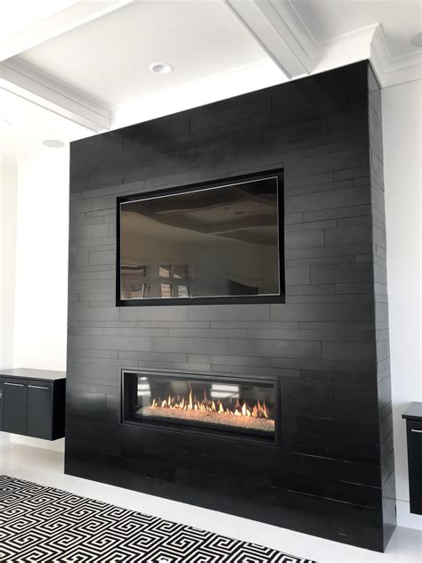 ebony planc large format tile modern fireplace