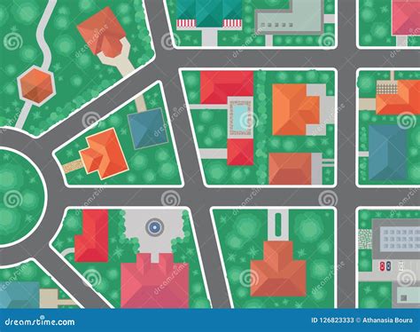 aerial view  town streets map stock vector illustration  cartoon
