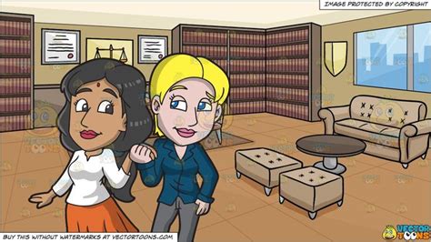 A Cute Interracial Lesbian Couple And A Law Office Background Office