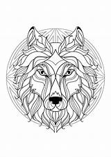 Mandala Wolf Head Difficult Mandalas Coloring sketch template