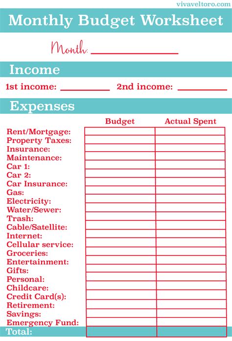 household budget template printable printable worksheets