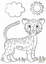 Jaguar Coloring Cartoon Pages Cute Drawing Color Printable Jungle Preschool sketch template