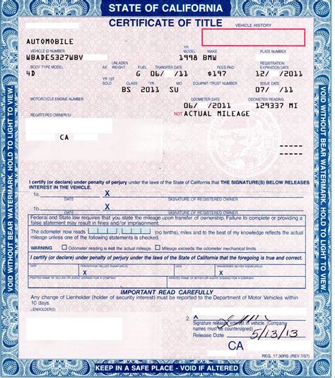 fake car registration template