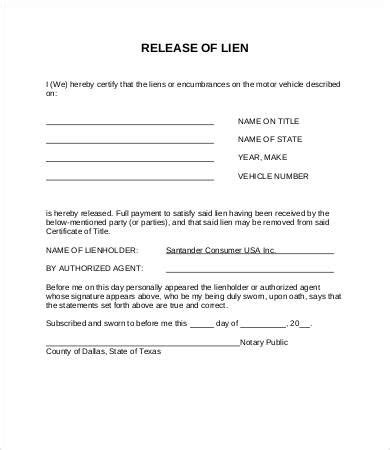 sample vehicle lien release letter