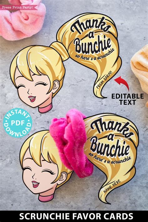 scrunchies holder tag printable blond girl press print party