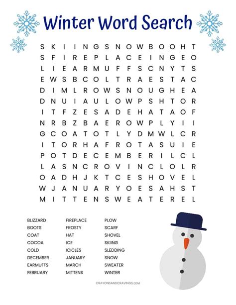 winter word search  printable worksheet