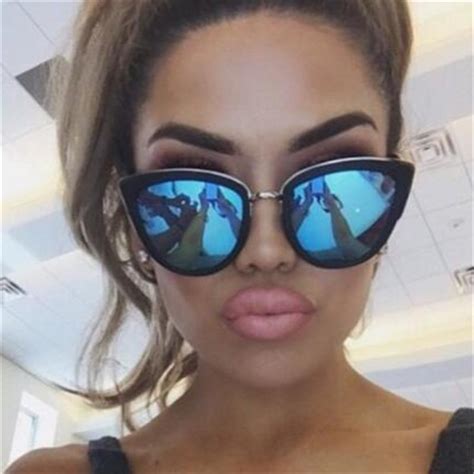 blue mirror sunglasses women cat eye sun glasses female brand designer