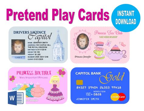 pretend play printable kids play cards kids credit card etsy canada