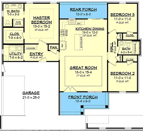 single story  bedroom  american ranch  front garage house plan