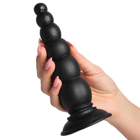 beaded black anal dildo with suction cup base 6 5 inch non realistic dildos lovehoney